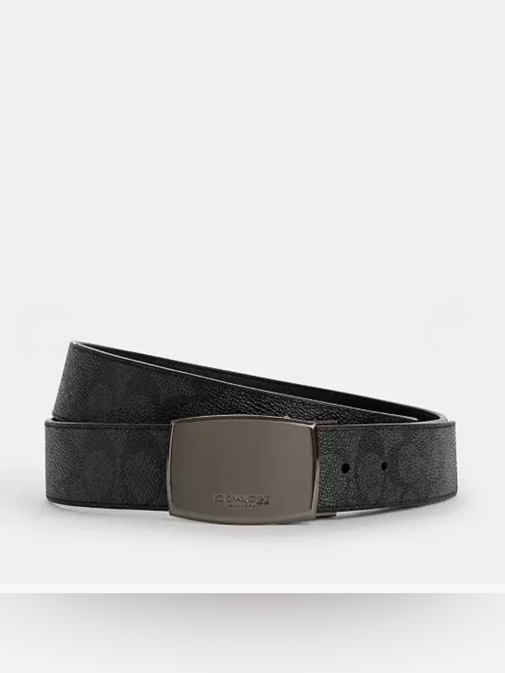 Coach Men's Black Signature Leather 38mm Belt with Gunmetal Buckle Sz 31-35